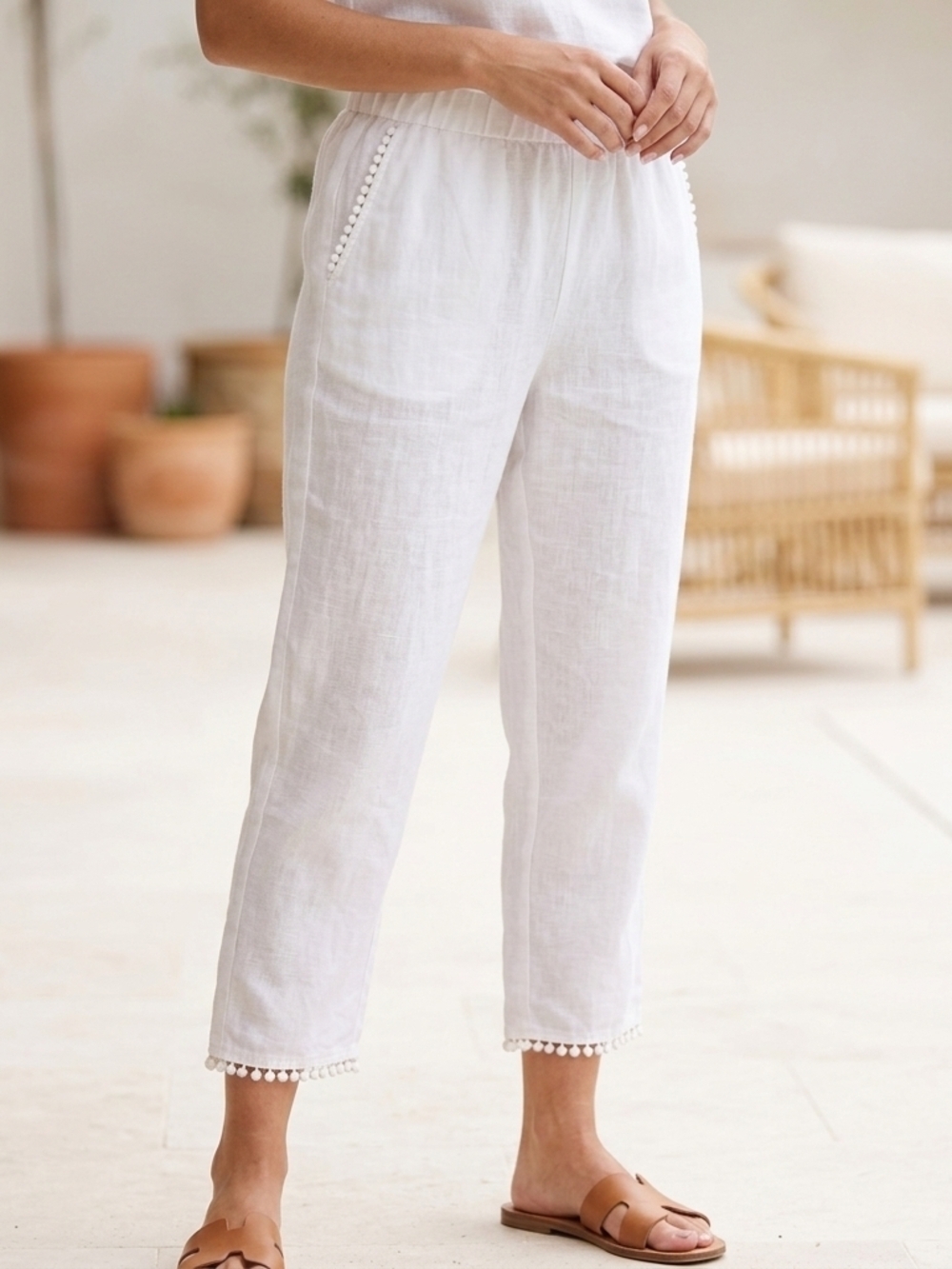 Talbots White Cropped Linen Pants Size 10 Petite